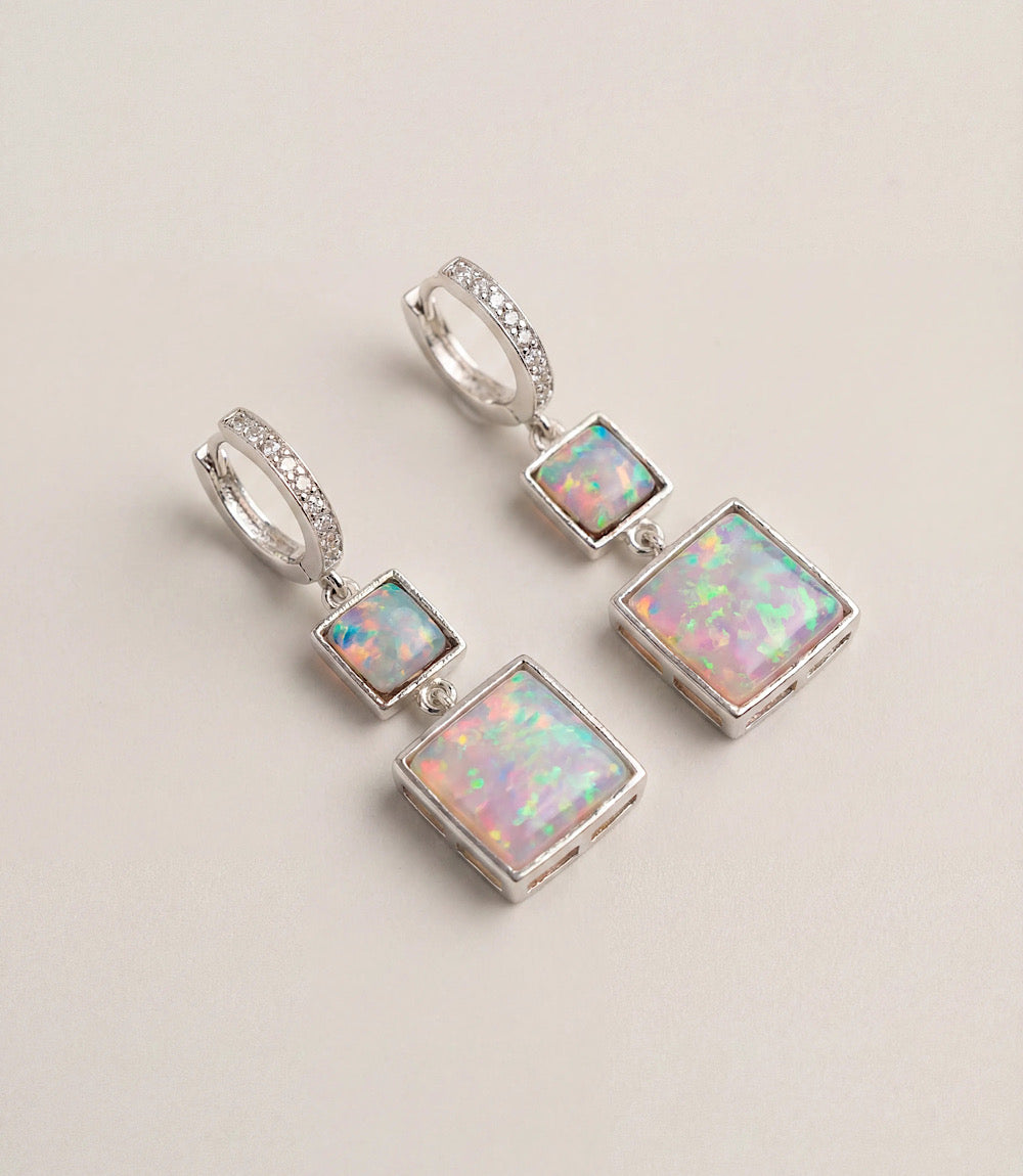 Square Opal Huggie Earrings