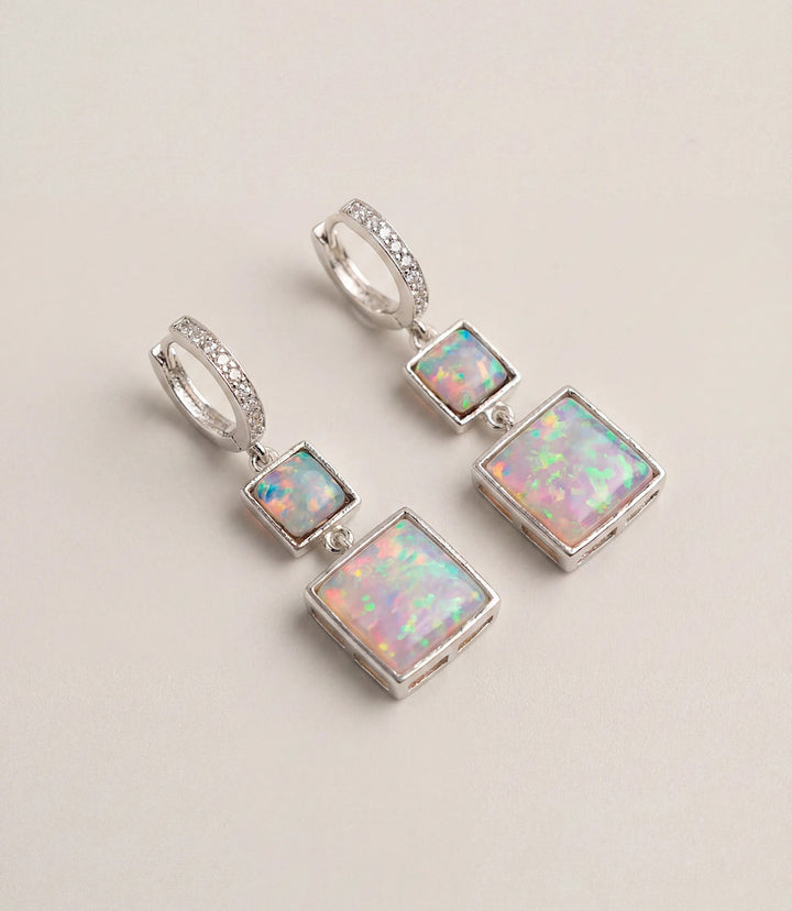 Square Opal Huggie Earrings