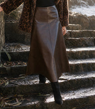 Petite Size Faux Leather Midi Skirt