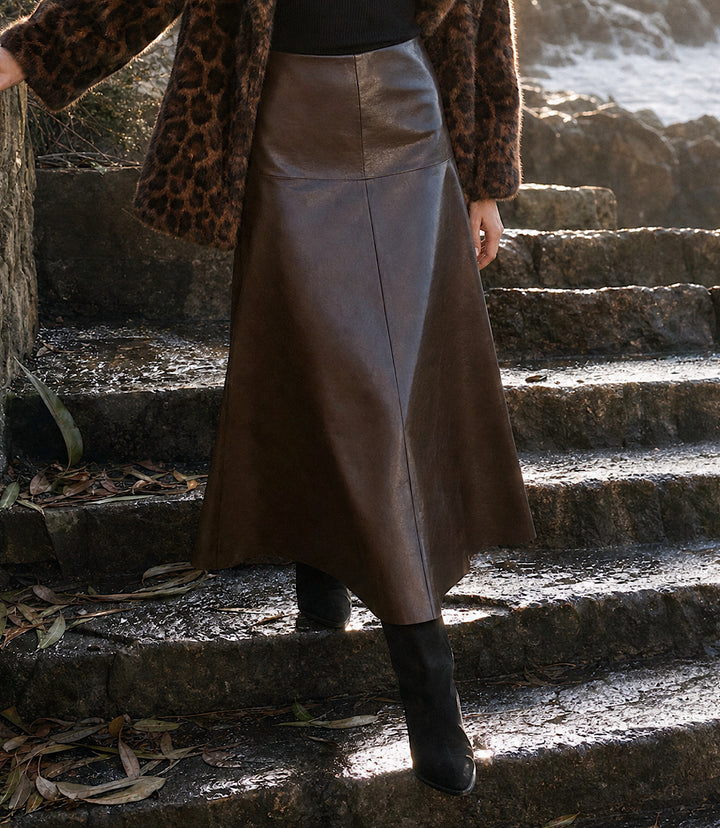 Petite Size Faux Leather Midi Skirt