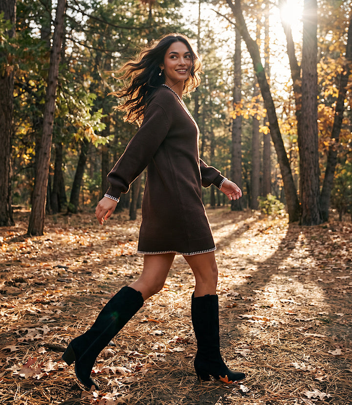 Petite Size Varsity V-Neck Sweater Dress