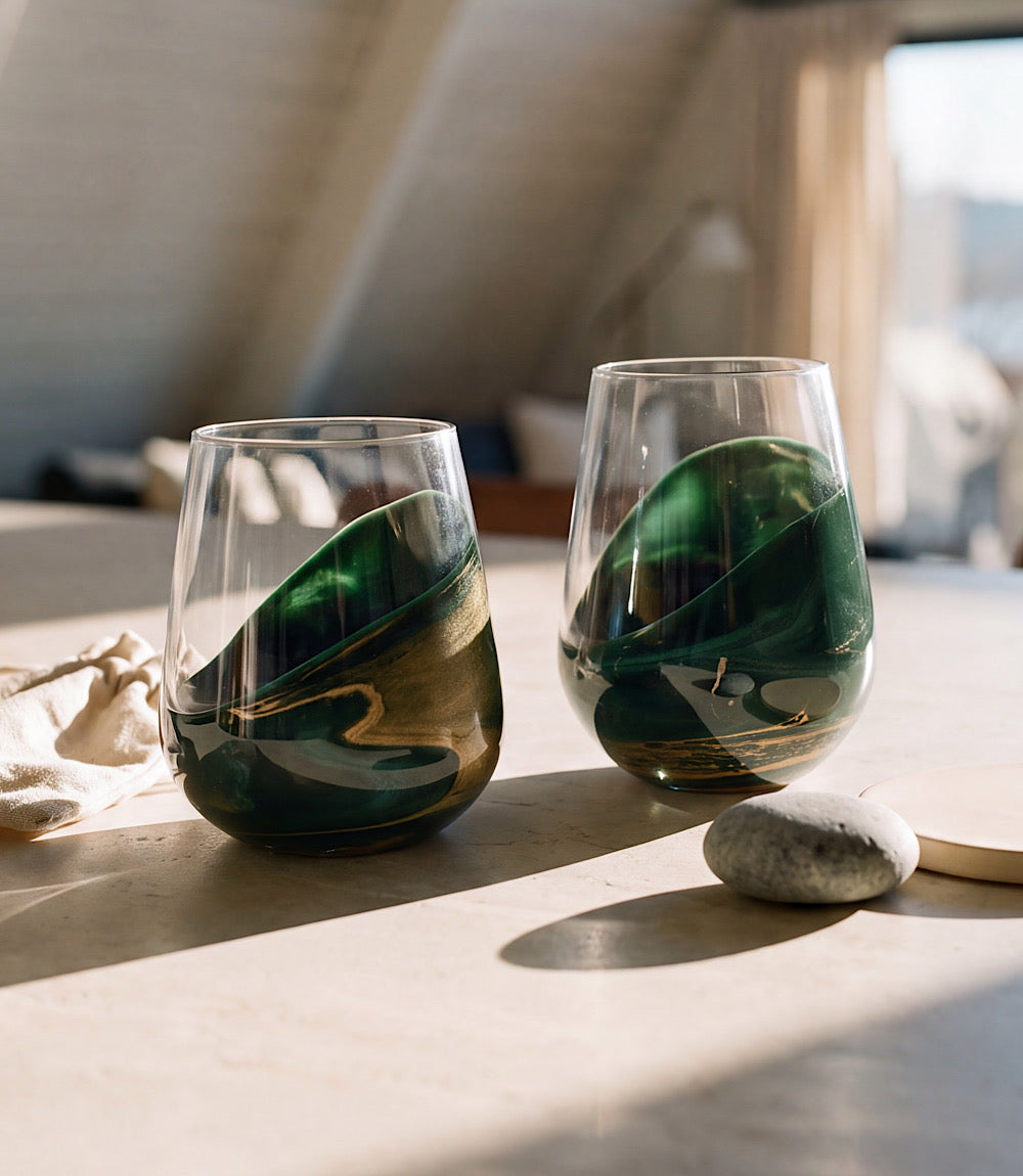 Ocean Waves Wine Glasses, Set Of 2