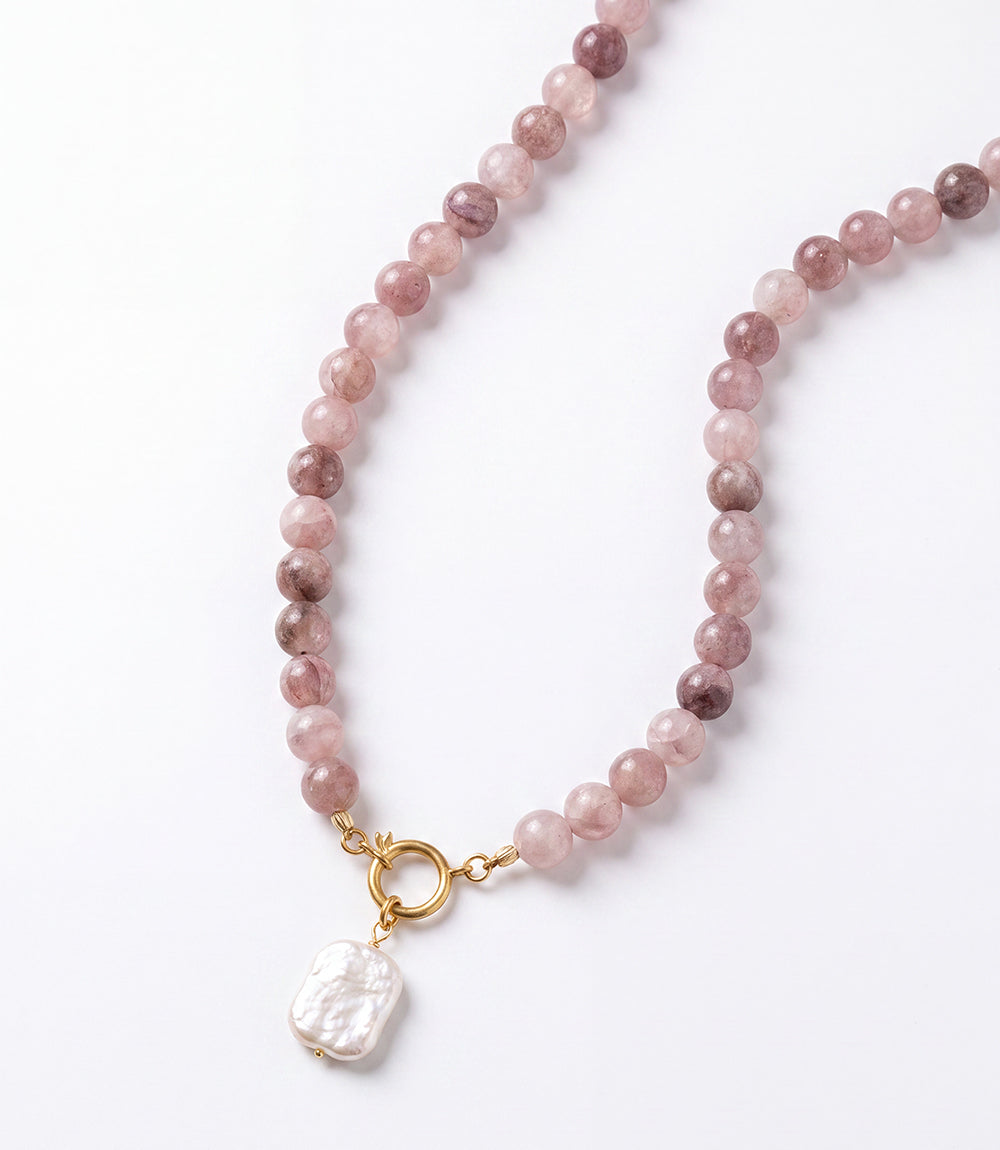 Beaded Pink Jade And Pearl Necklace