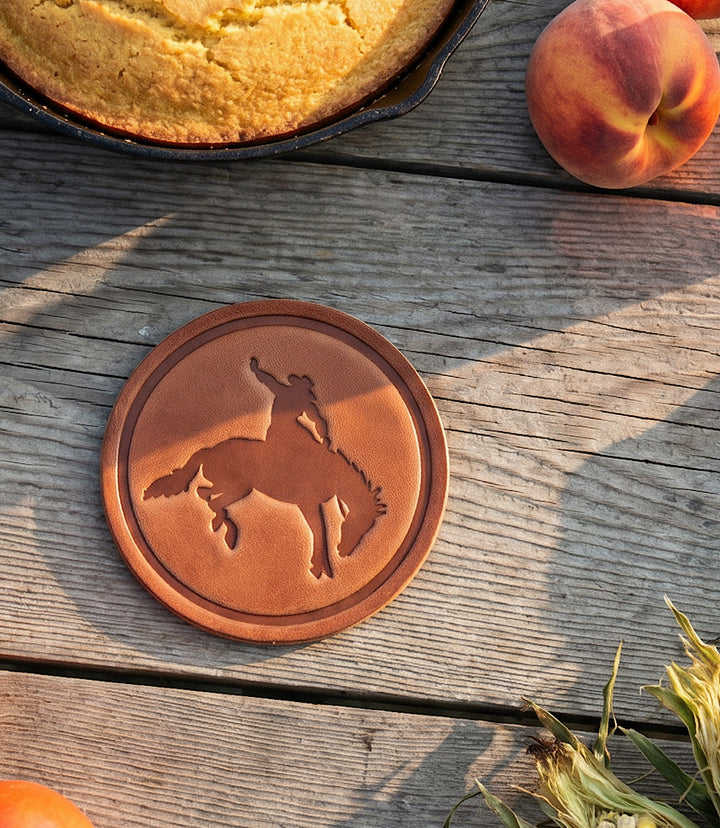 Stamped Leather Bucking Bronco Coaster