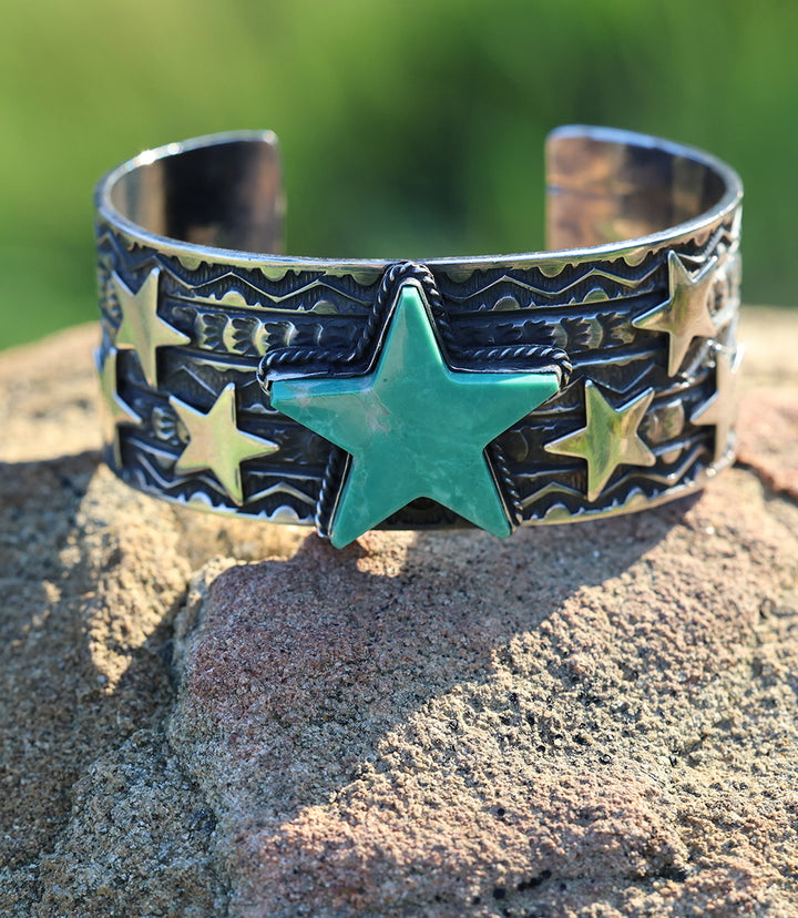Sterling Silver Turquoise Star Cuff Bracelet