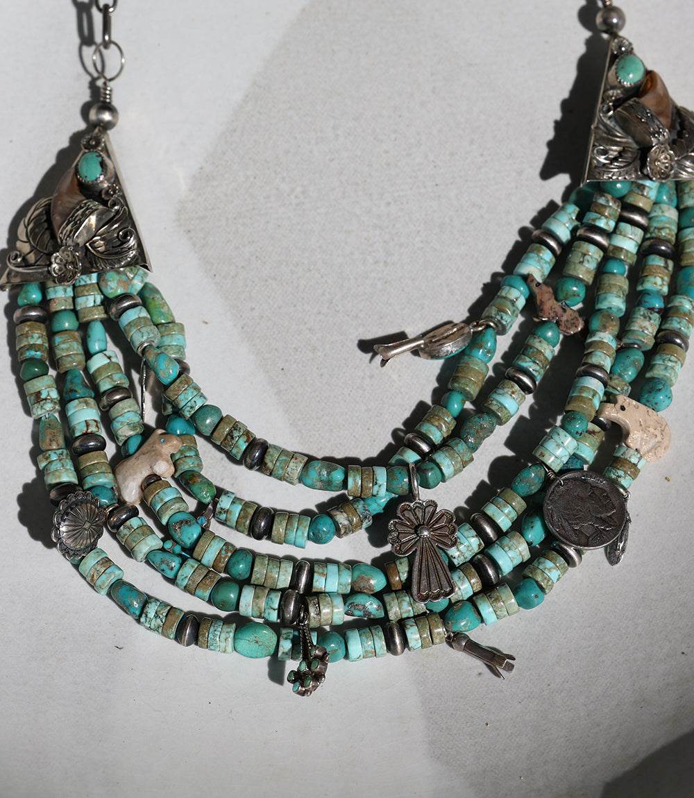Vintage Mixed Turquoise & Charms Strand Necklace