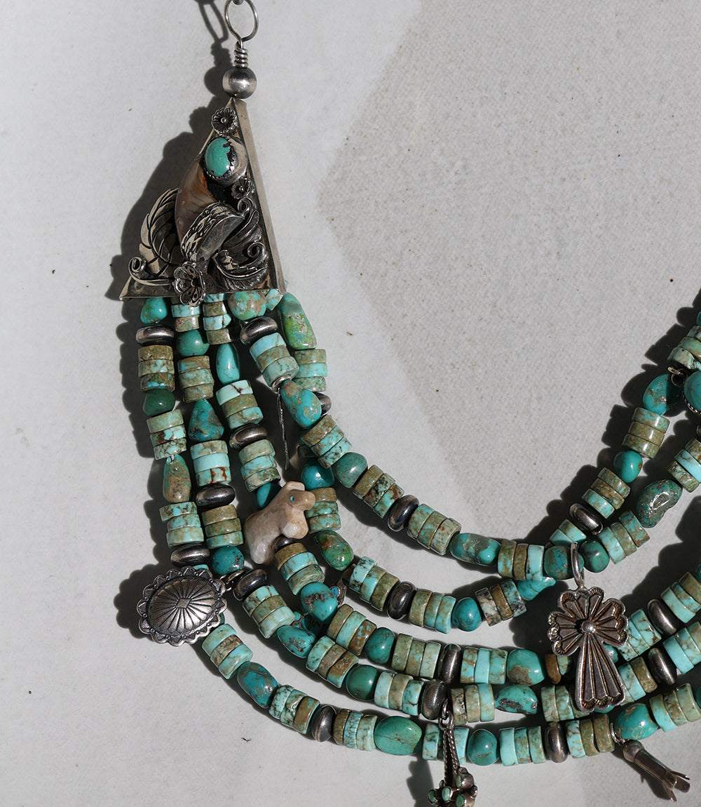 Vintage Mixed Turquoise & Charms Strand Necklace