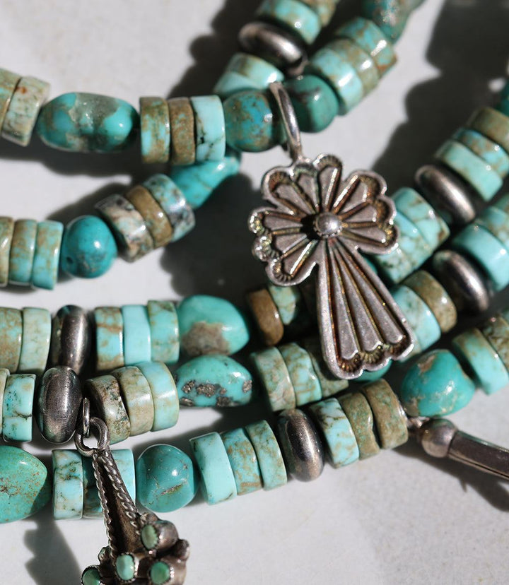 Vintage Mixed Turquoise & Charms Strand Necklace