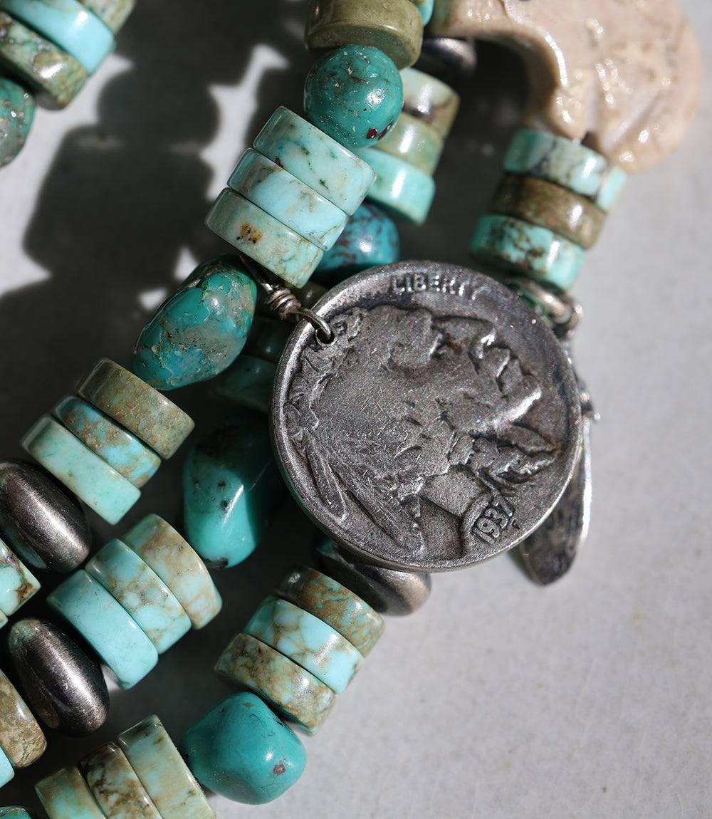 Vintage Mixed Turquoise & Charms Strand Necklace