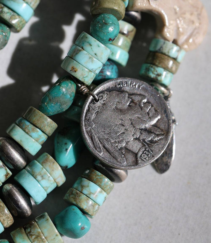 Vintage Mixed Turquoise & Charms Strand Necklace