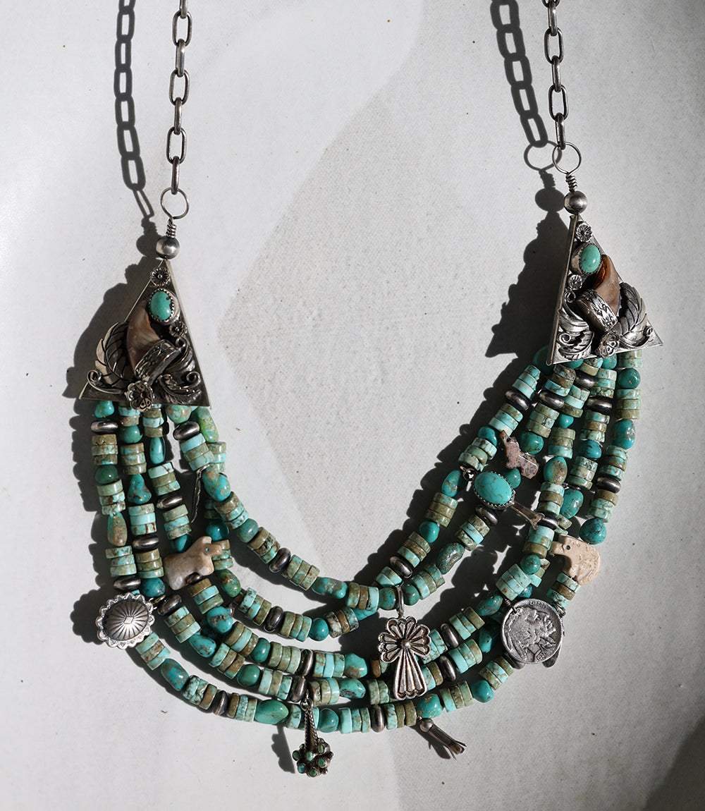 Vintage Mixed Turquoise & Charms Strand Necklace