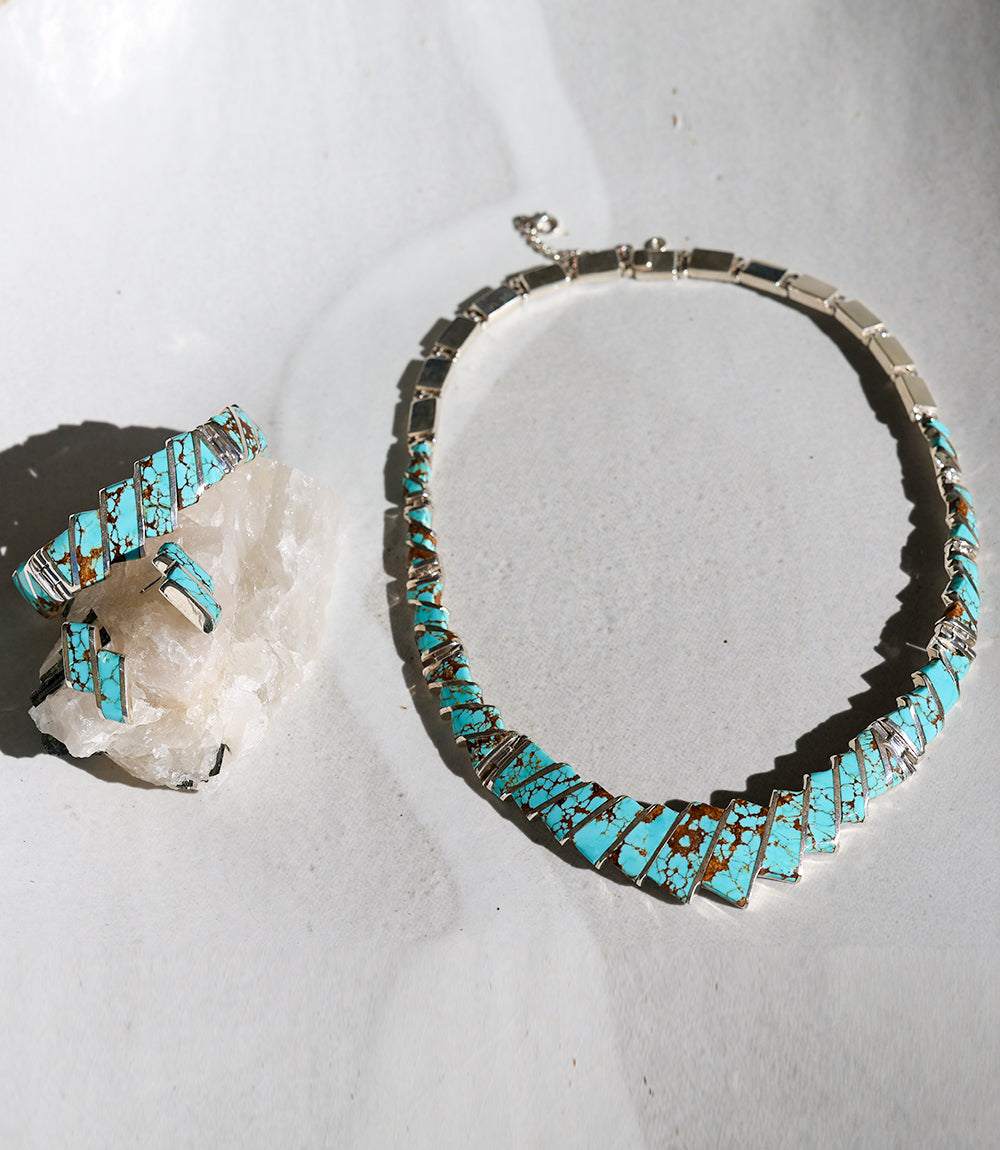 #8 Turquoise Necklace, Bracelet, And Earring Set