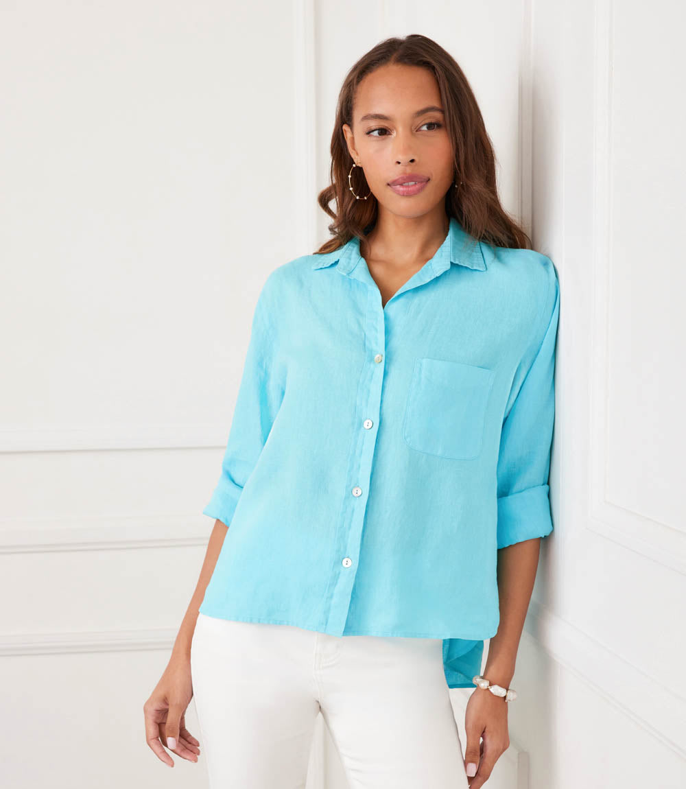 Long Sleeve Linen Button-Up Shirt