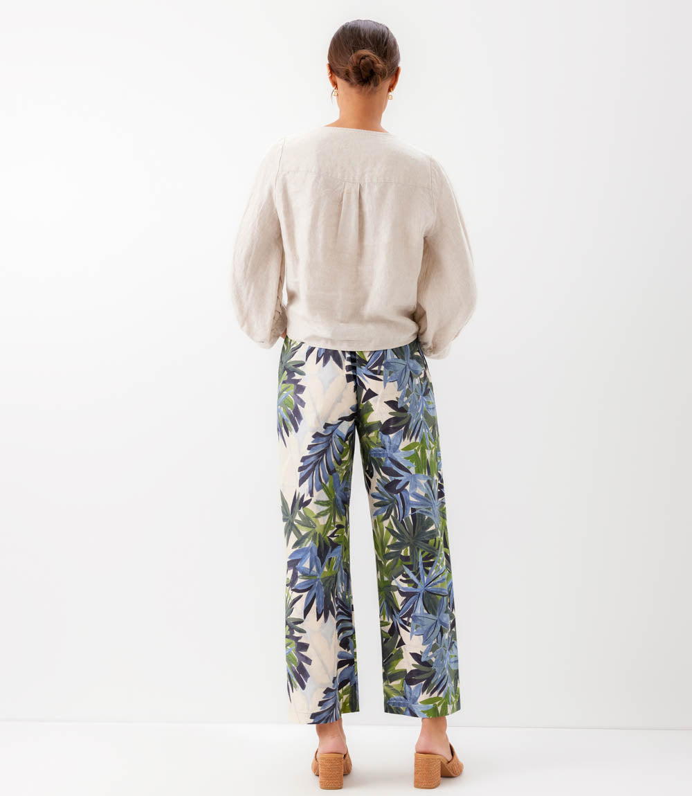 Blouson Sleeve Linen Tie-Front Top