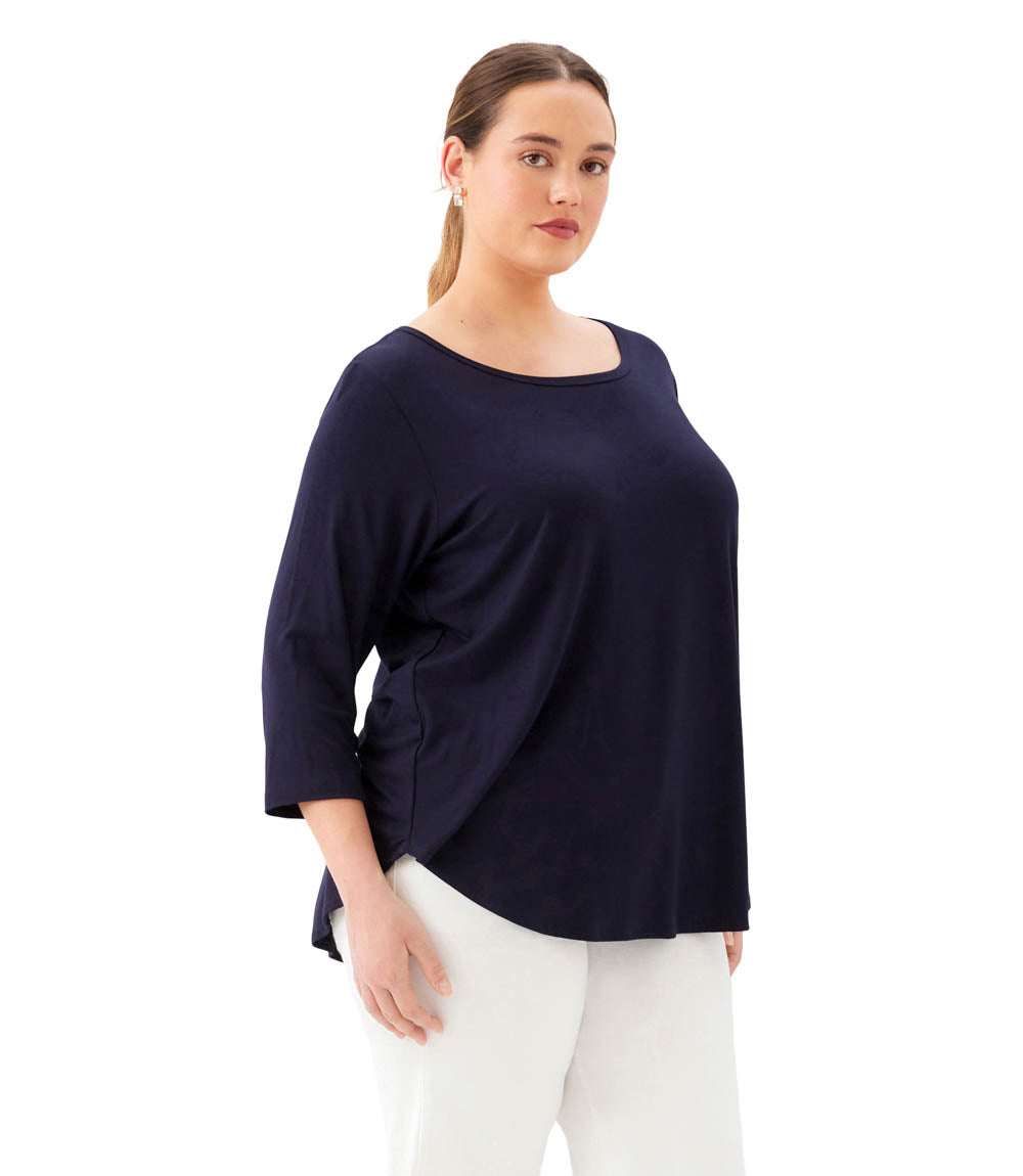 トップス XXL Plus Size 3/4 Sleeve Shirttail Top - Comfortable & Flattering Fit