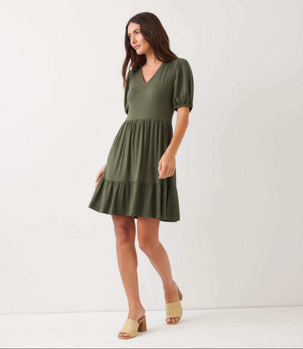 Petite Size Puff Sleeve Tiered Dress - Flowy & Feminine Fit