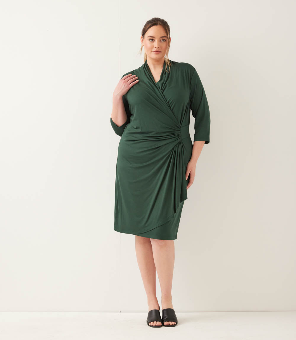 Plus Size 3/4 Sleeve Cascade Wrap Dress