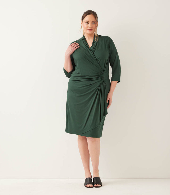 Plus Size 3/4 Sleeve Cascade Wrap Dress