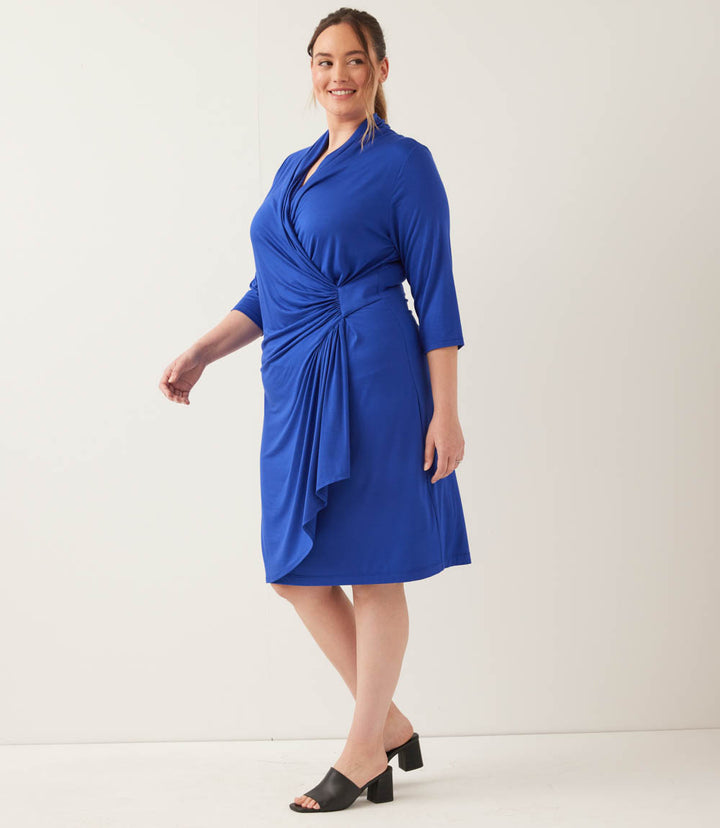 Plus Size 3/4 Sleeve Cascade Wrap Dress
