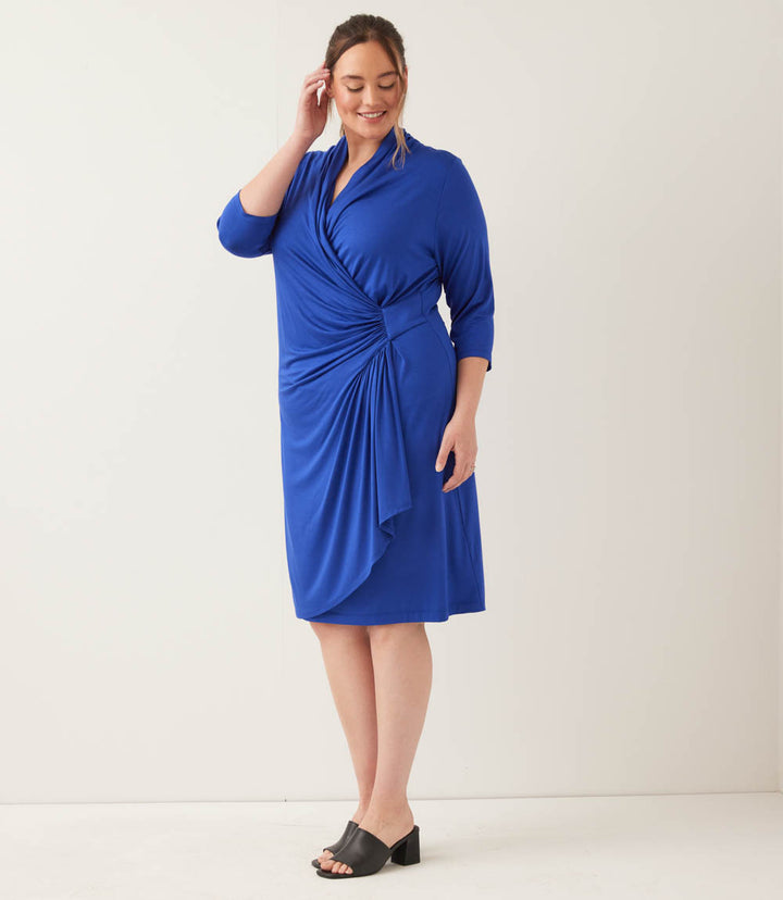 Plus Size 3/4 Sleeve Cascade Wrap Dress