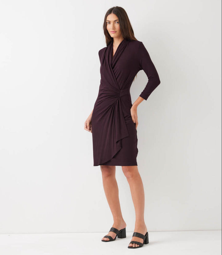 Petite Size 3/4 Sleeve Cascade Wrap Dress