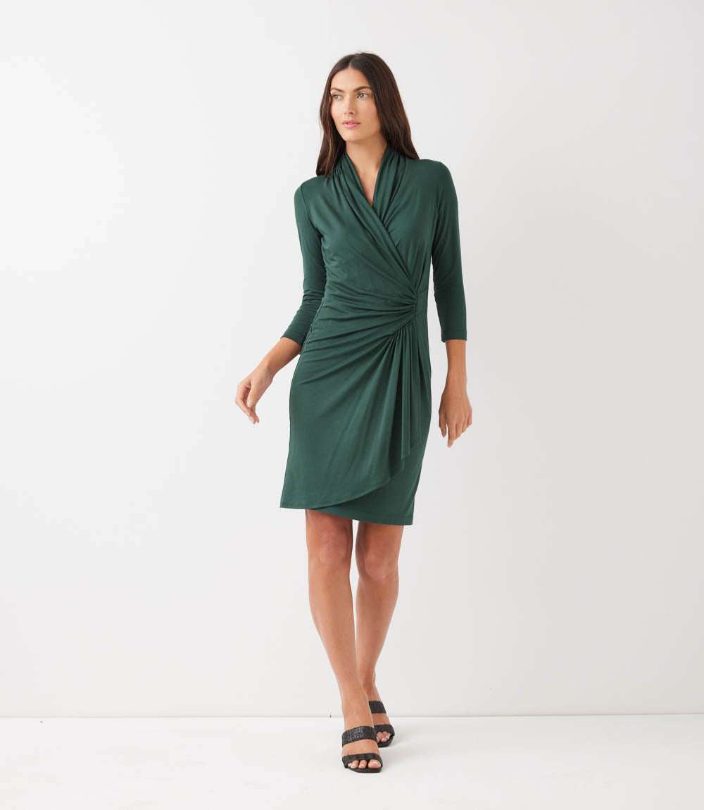 3/4 Sleeve Cascade Wrap Dress – Karen Kane