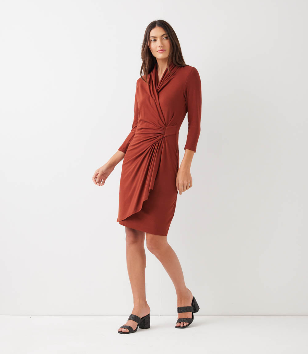 3/4 Sleeve Cascade Wrap Dress – Karen Kane 3/4 Sleeve Cascade Wrap Dress – Karen Kane