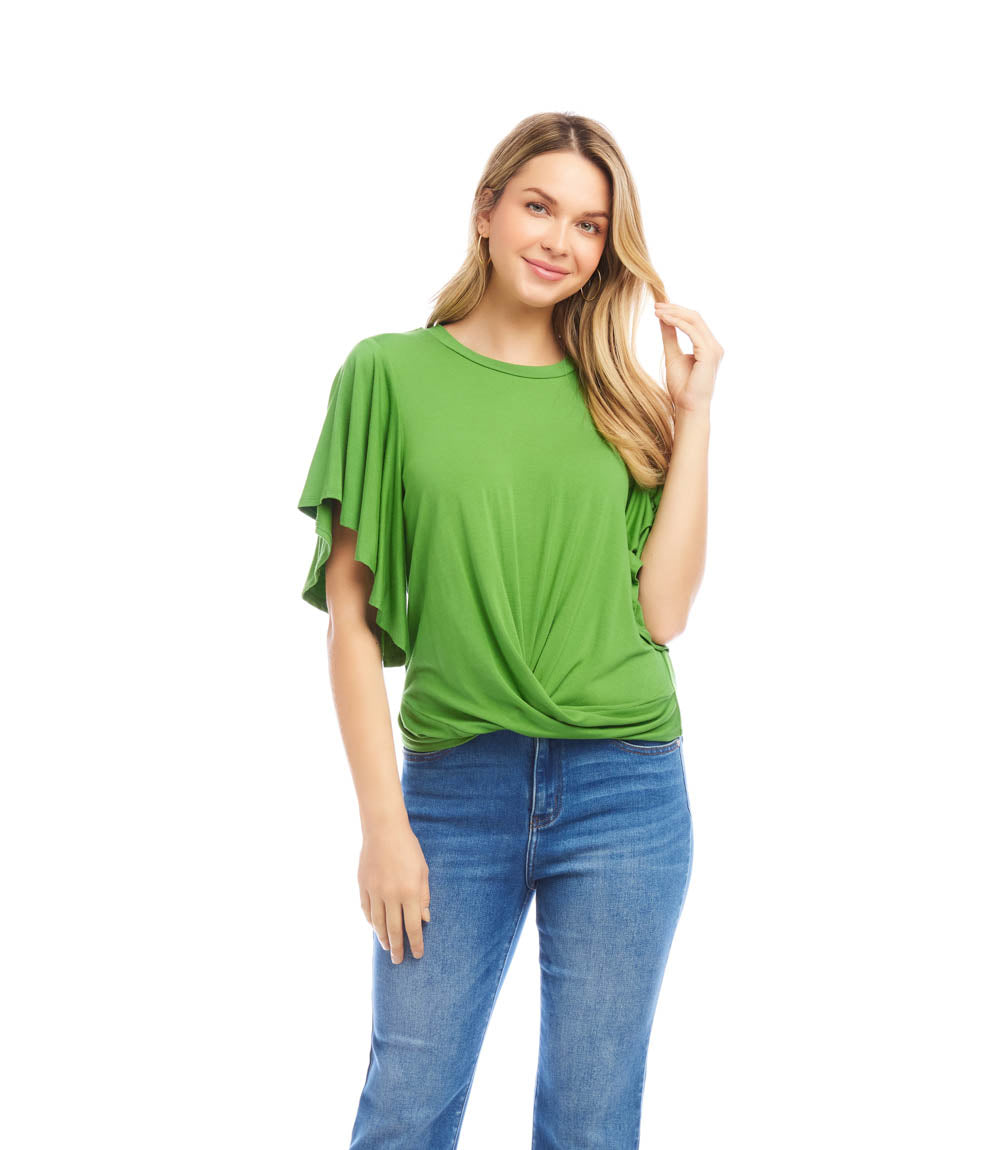 Petite Size Flutter Sleeve Drape Front Top