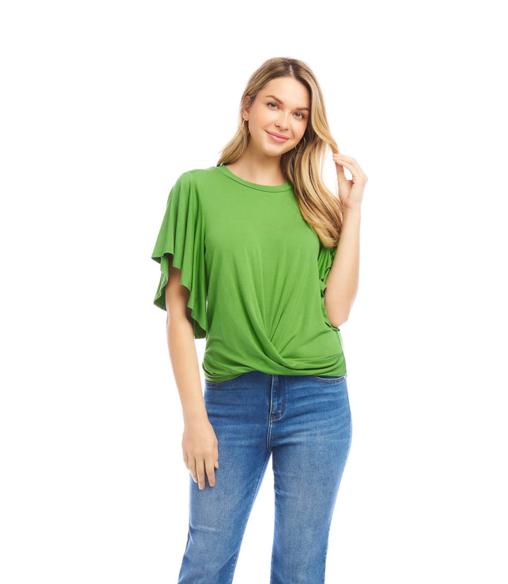 Petite Size Flutter Sleeve Drape Front Top
