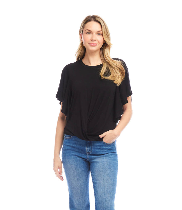Flutter Sleeve Drape Front Top