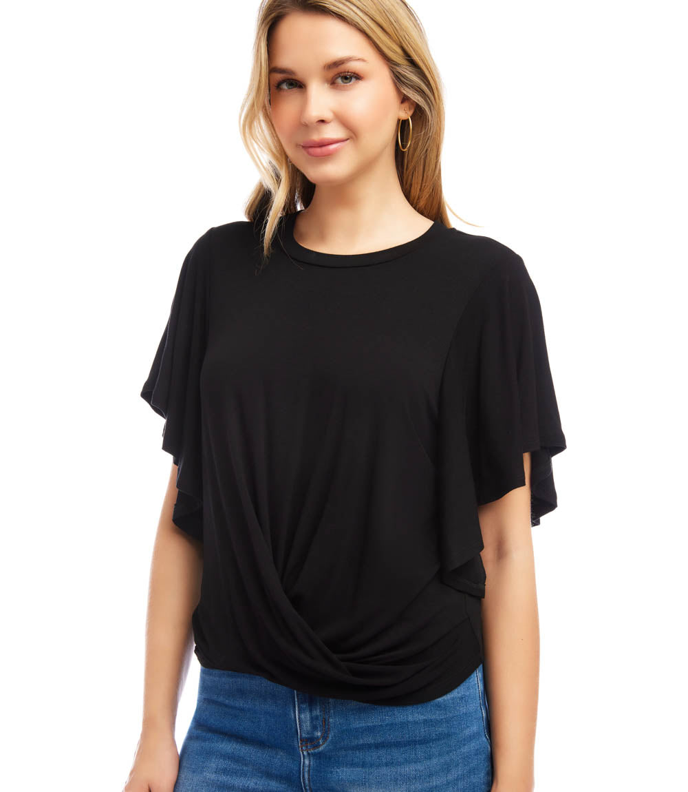Flutter Sleeve Drape Front Top