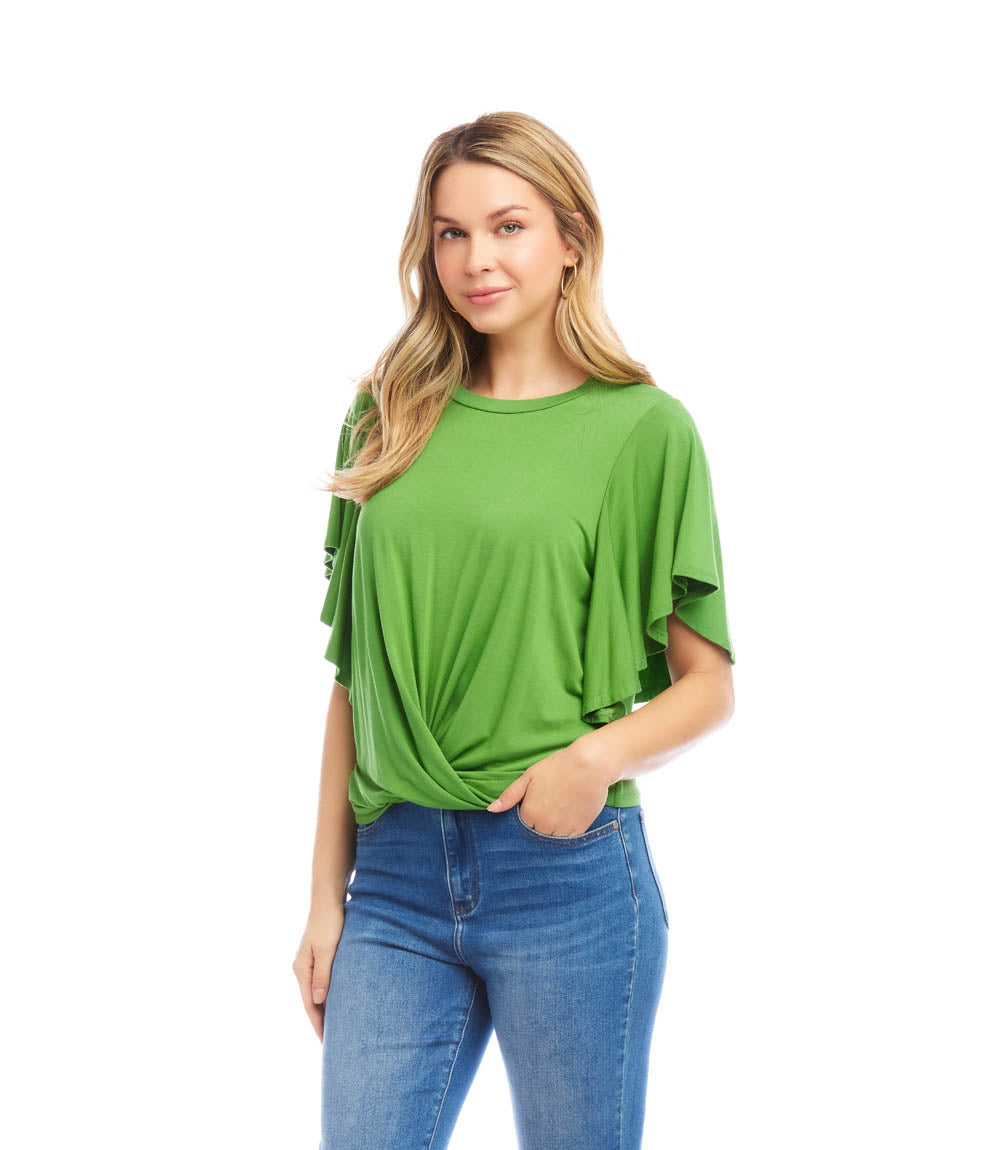 Flutter Sleeve Drape Front Top
