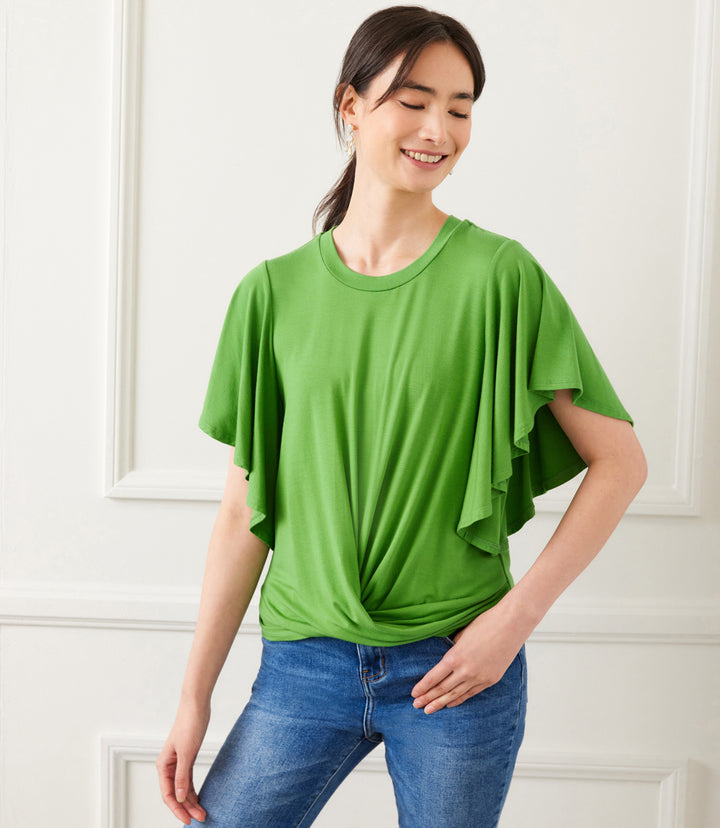 Flutter Sleeve Drape Front Top