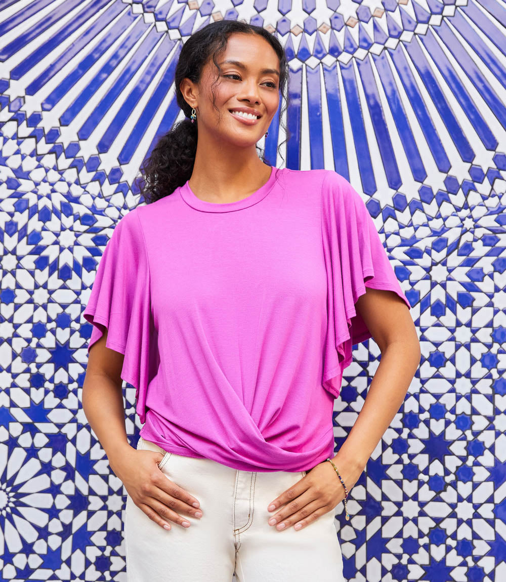 Flutter Sleeve Drape Front Top