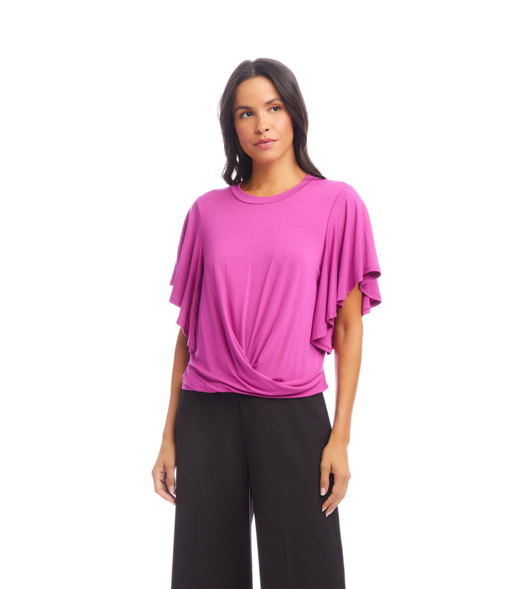 Flutter Sleeve Drape Front Top
