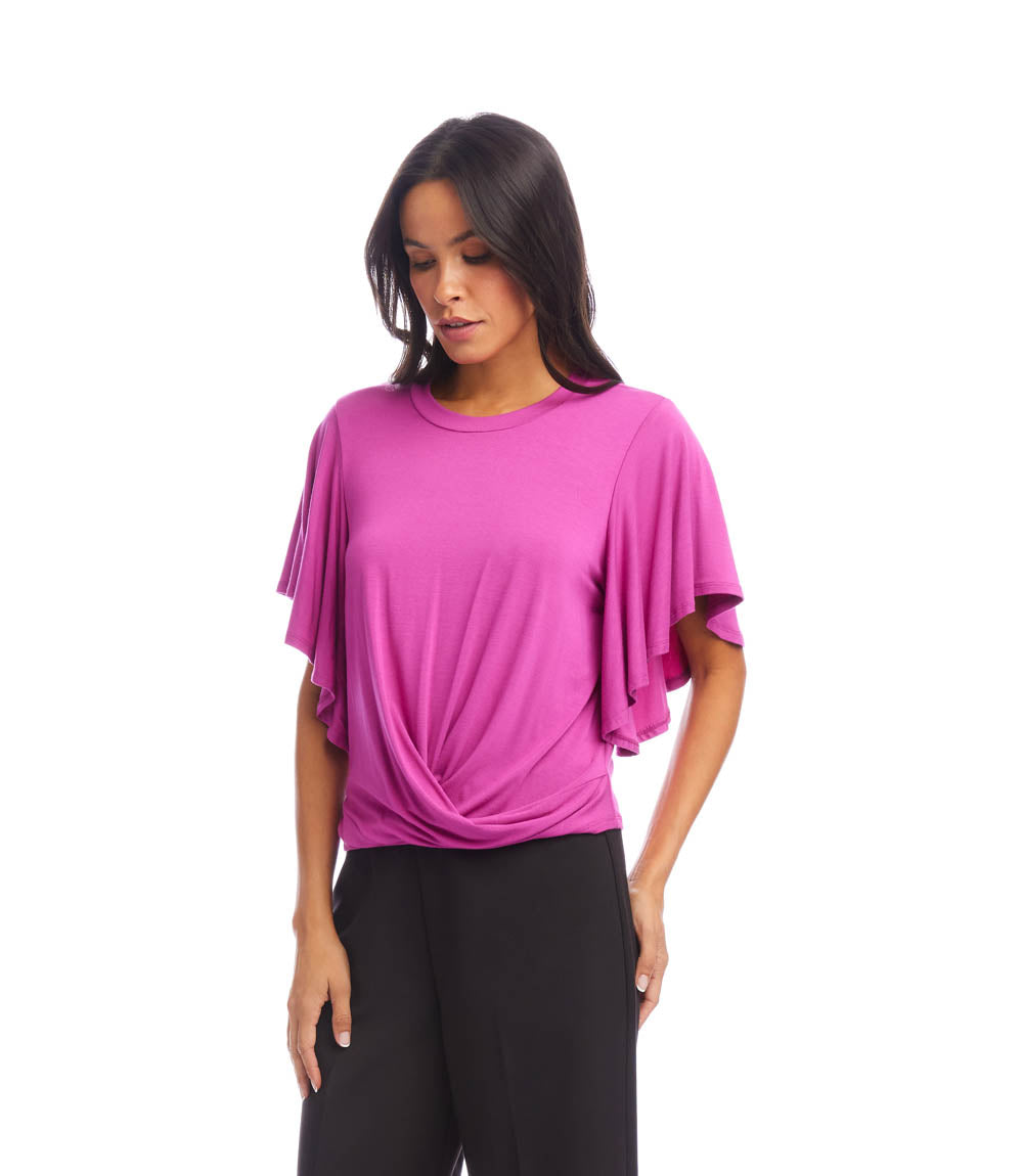 Flutter Sleeve Drape Front Top