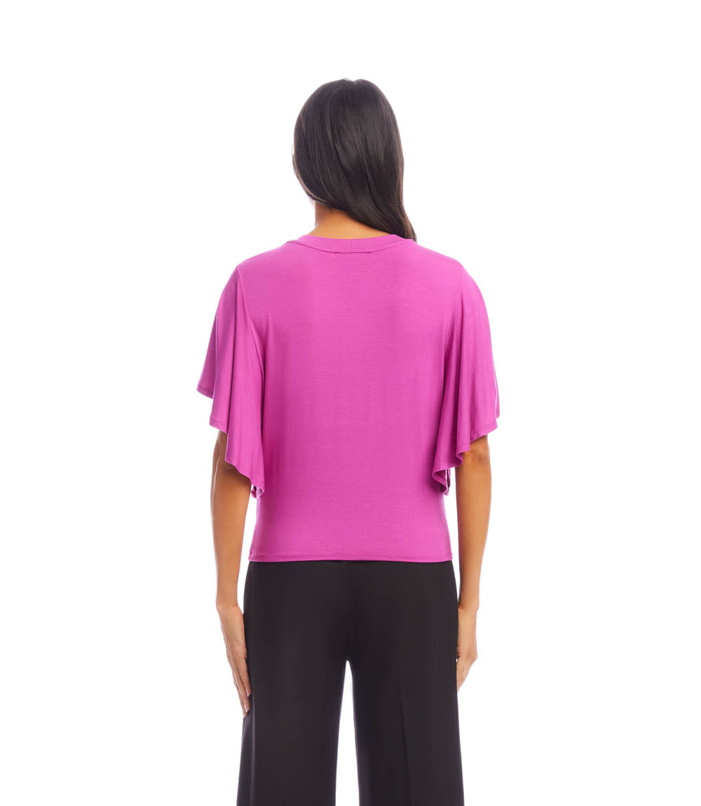 Flutter Sleeve Drape Front Top