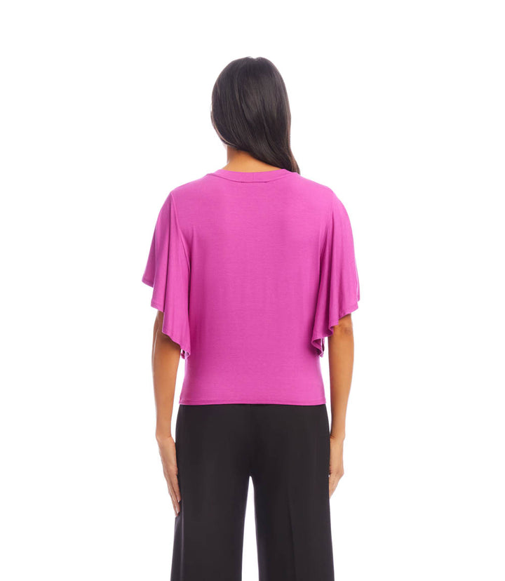 Flutter Sleeve Drape Front Top