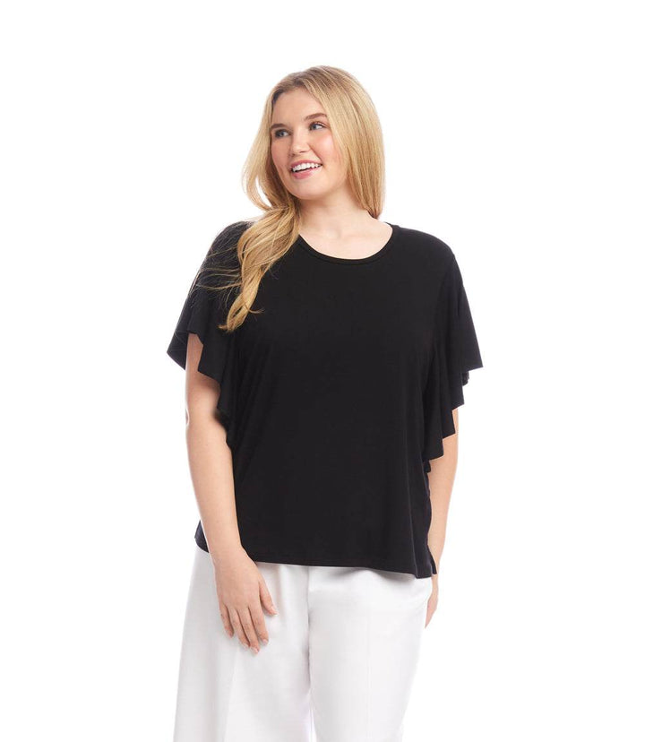 Plus Size Flutter Sleeve Crew Neck Top