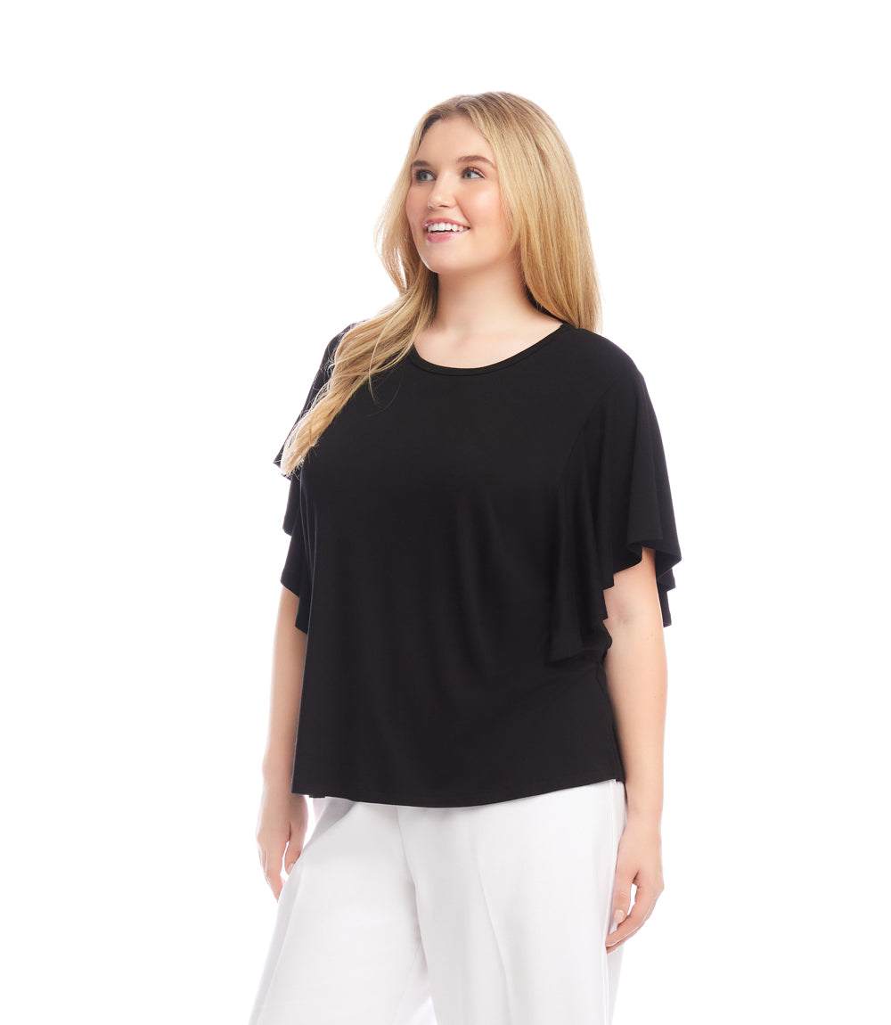 Plus Size Flutter Sleeve Crew Neck Top