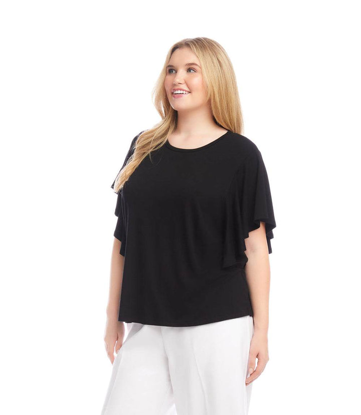 Plus Size Flutter Sleeve Crew Neck Top