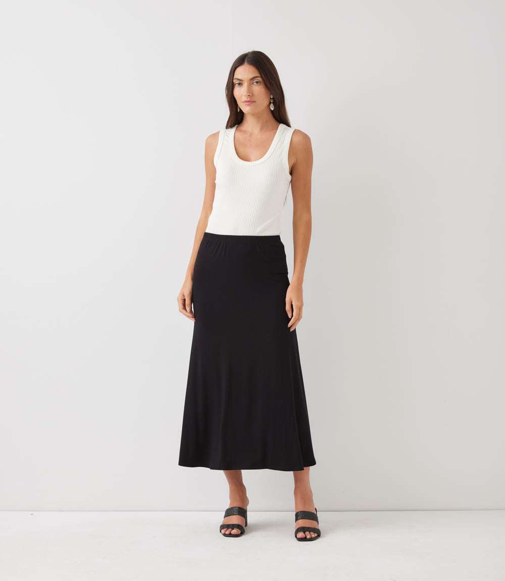 Side-Slit Midi Skirt - Comfortable Rayon Spandex Jersey, Easy Pull