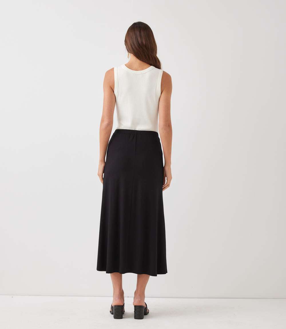 Side-Slit Midi Skirt - Comfortable Rayon Spandex Jersey, Easy Fit