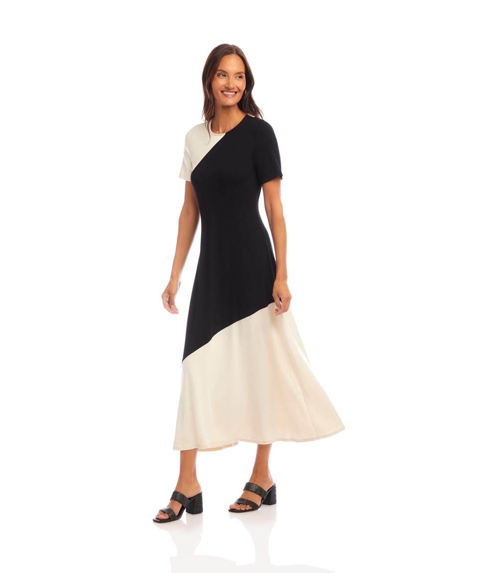 Short Sleeve Contrast Midi Dress