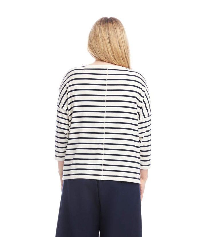Plus Size Stripe 3/4 Sleeve Boatneck Top