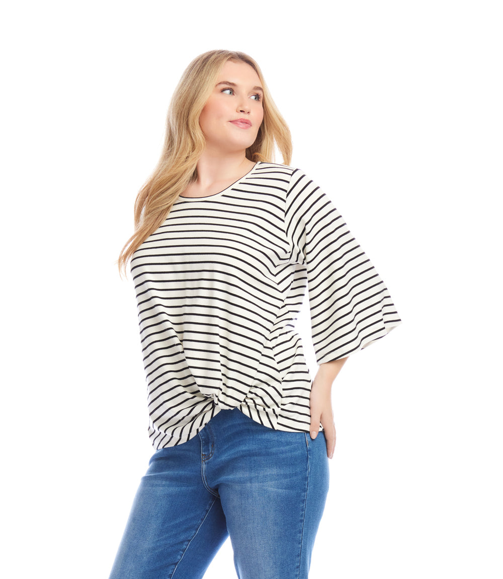 Plus Size Stripe Flare Sleeve Pick Up Top