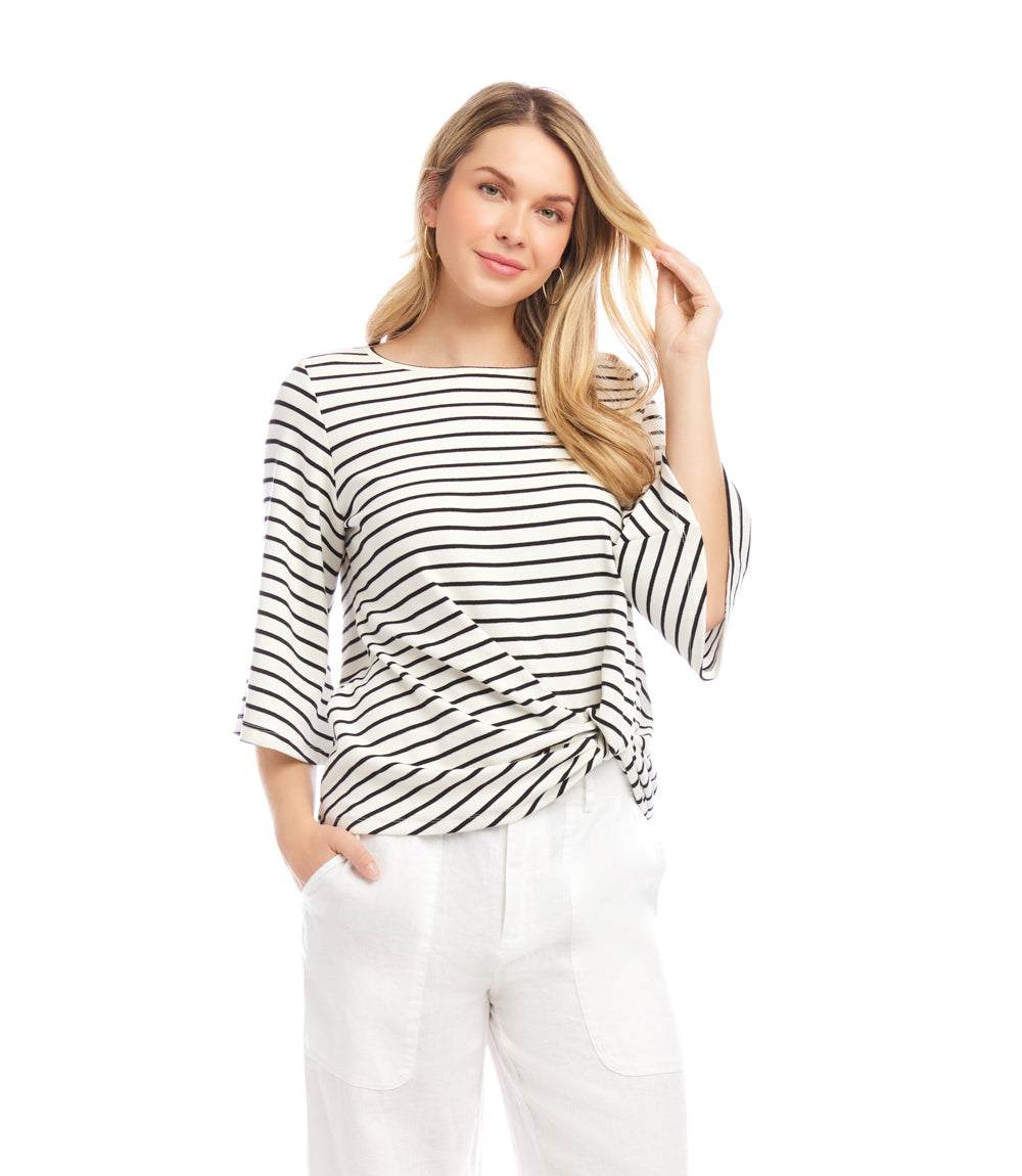 Stripe Flare Sleeve Pick-Up Top
