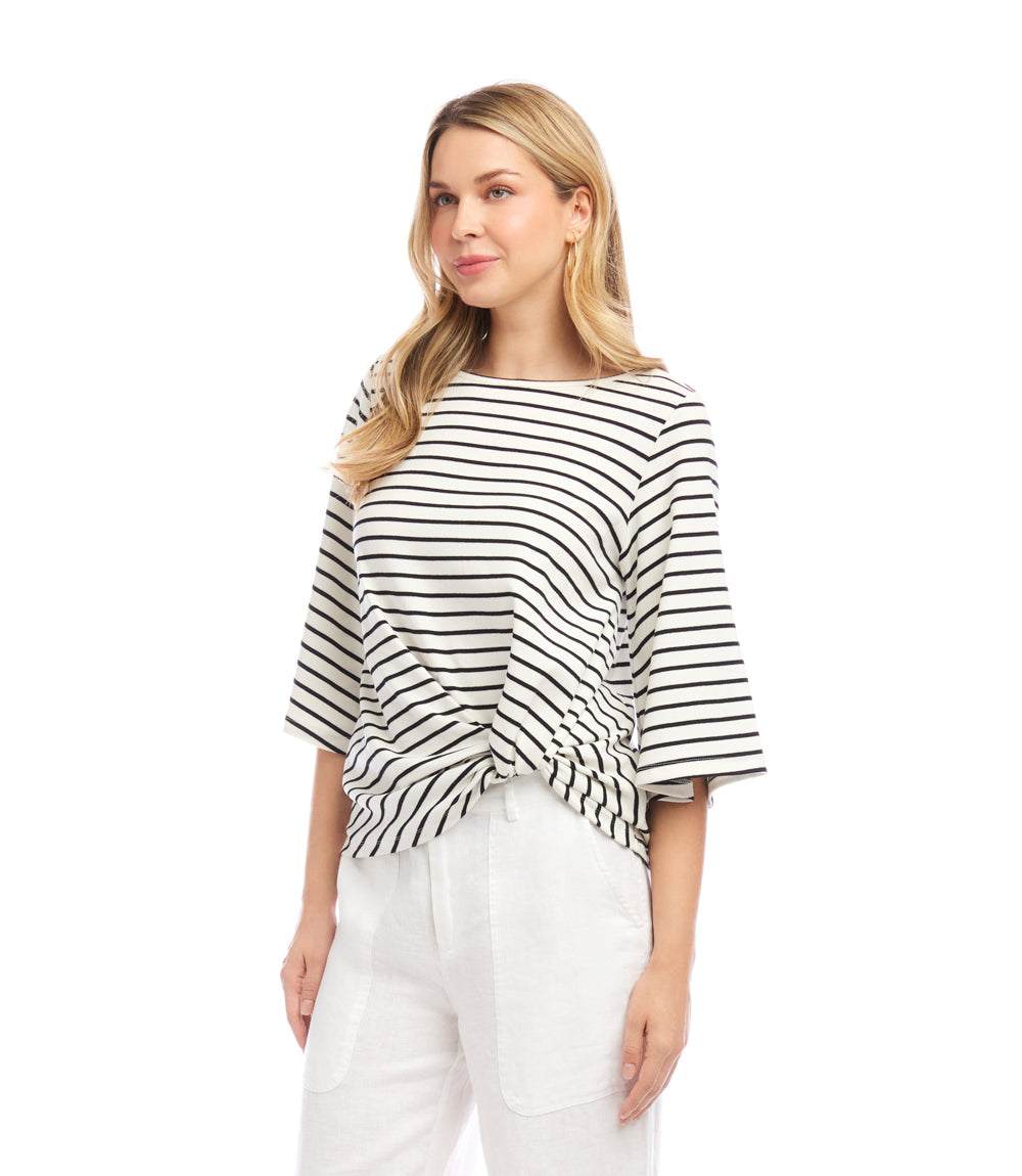 Stripe Flare Sleeve Pick-Up Top