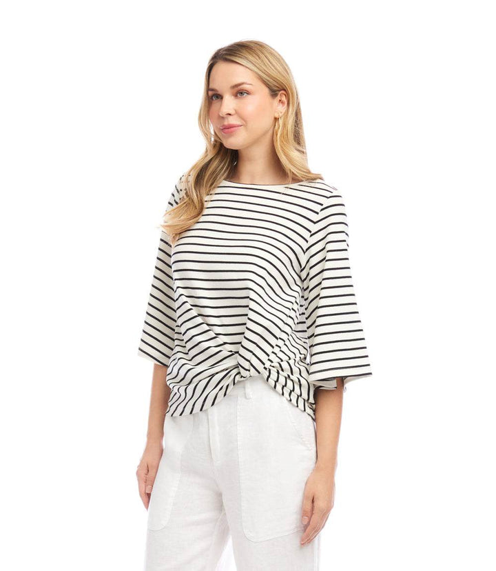 Stripe Flare Sleeve Pick-Up Top