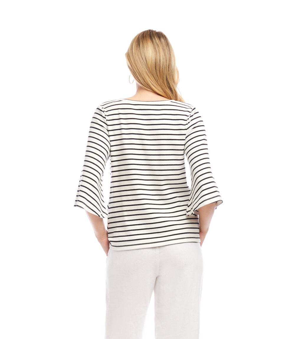 Stripe Flare Sleeve Pick-Up Top